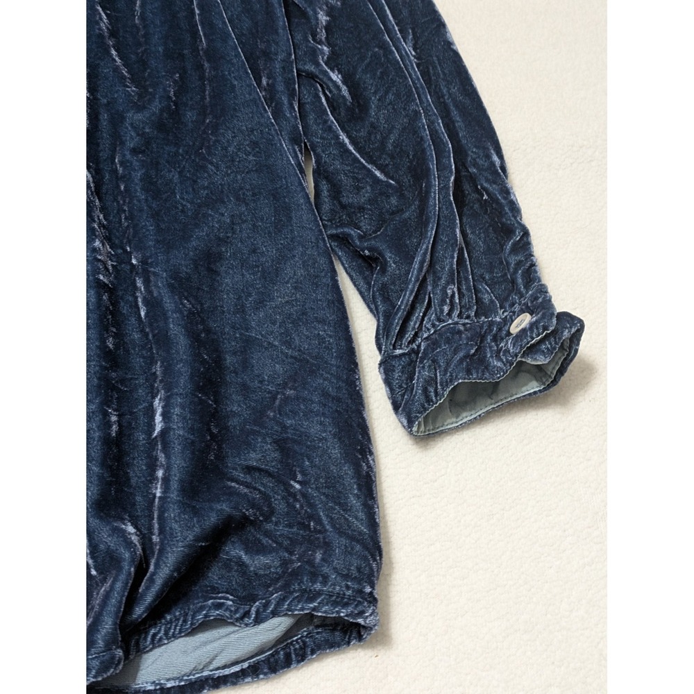 CP Shades Blue Crushed Velvet Button-Up Shirt S Silk Blend Tunic Lagenlook Artsy - Picture 6 of 12
